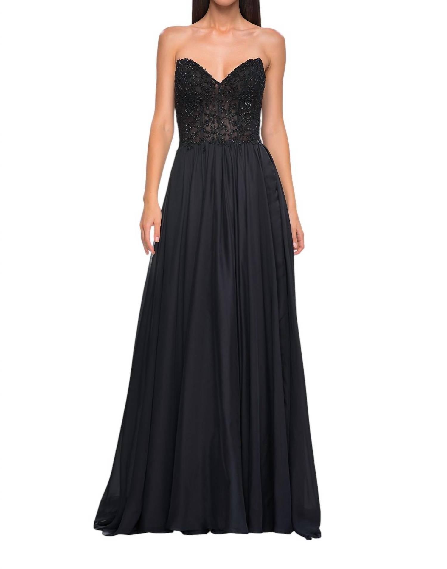 La Femme - Stunning Chiffon A - line Prom Dress - black - clothing - dresses