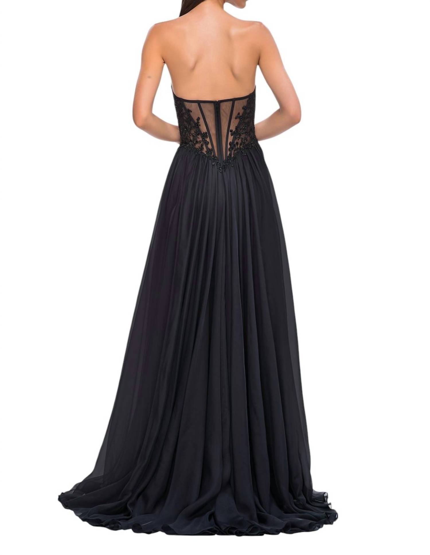 La Femme - Stunning Chiffon A - line Prom Dress - black - clothing - dresses