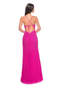 La Femme - Stunning Fitted Net Prom Dress - clothing - dresses - patterned