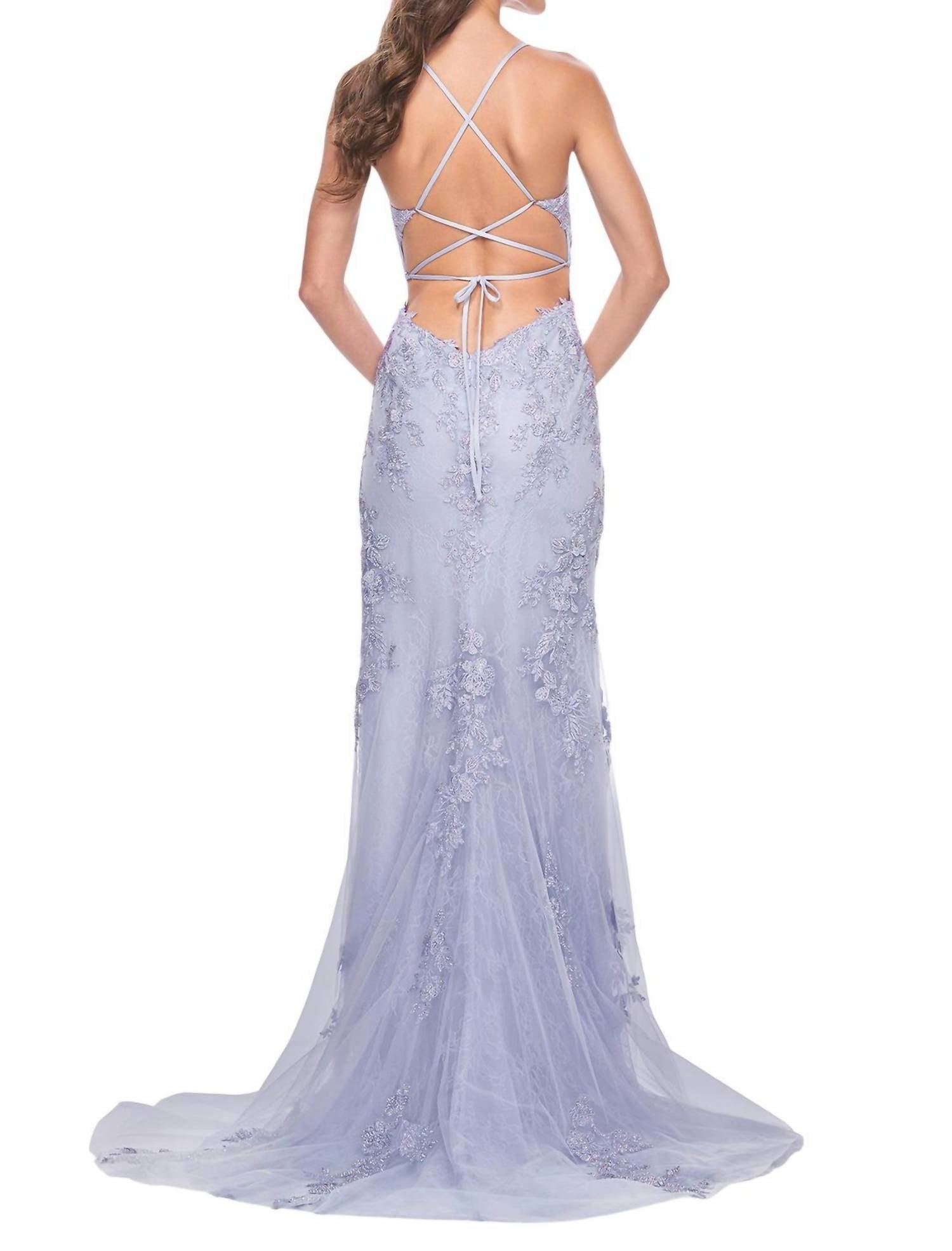 La Femme - Stunning Long Prom Gown With Lace Lining - blue - clothing - dresses