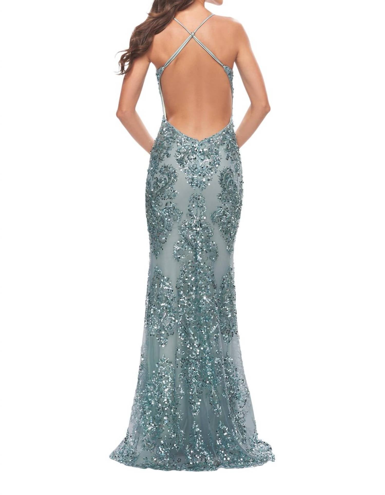 La Femme - Stunning Print Sequin Prom Dress - clothing - dresses - green