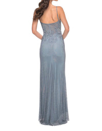 La Femme - Stunning Rhinestone Fishnet Prom Dress - blue - clothing - dresses