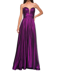 La Femme - Stunning Ruched Metallic Jersey Prom Dress - clothing - dresses - patterned