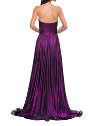 La Femme - Stunning Ruched Metallic Jersey Prom Dress - clothing - dresses - patterned
