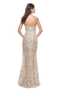 La Femme - Stunning Sequin V - neck Fitted Prom Dress - beige - clothing - dresses
