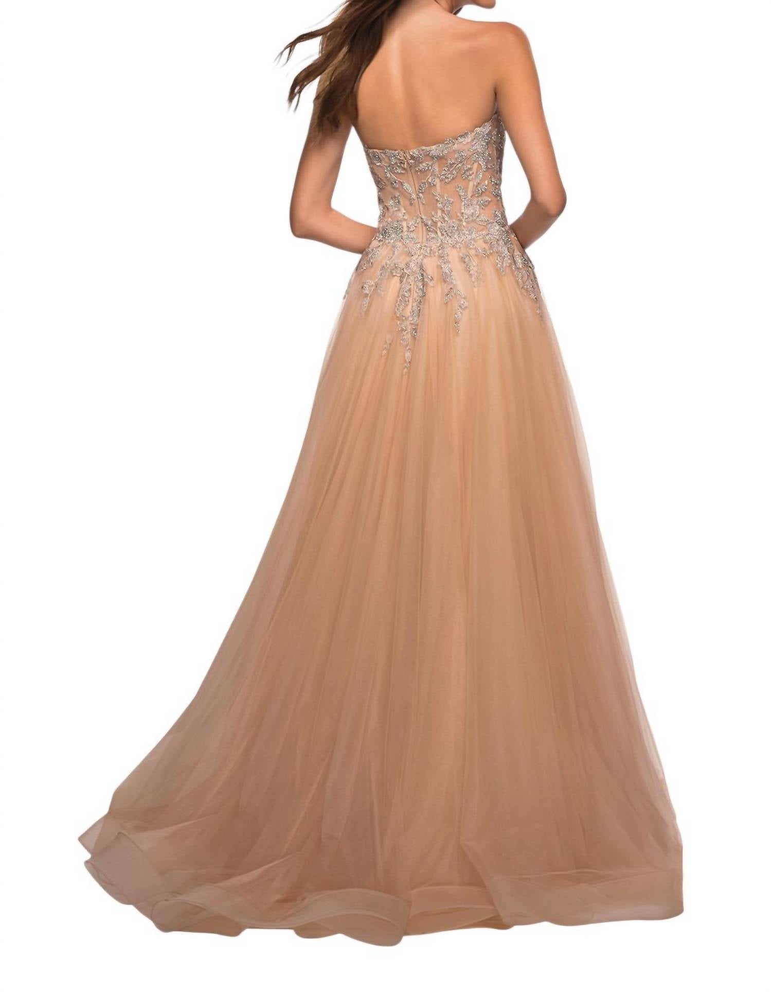 La Femme - Stunning Strapless Tulle And Lace Prom Dress - beige - clothing - dresses
