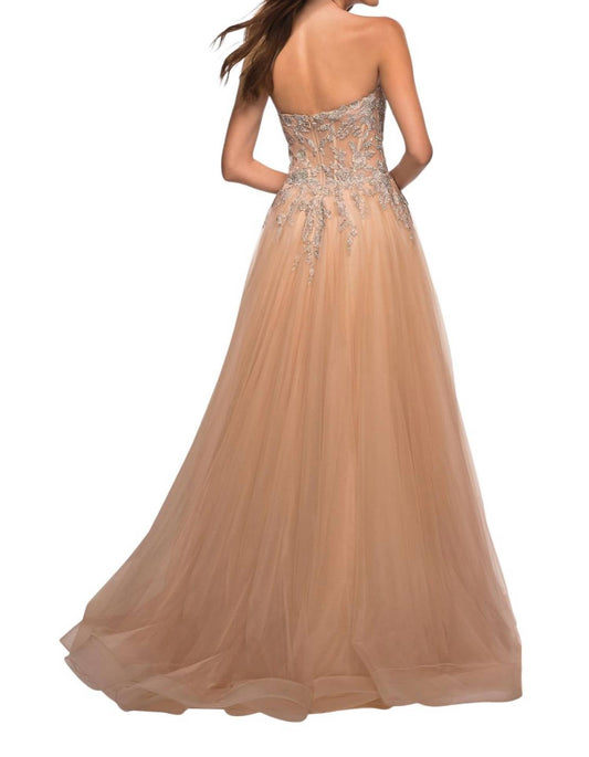 La Femme - Stunning Strapless Tulle And Lace Prom Dress - beige - clothing - dresses