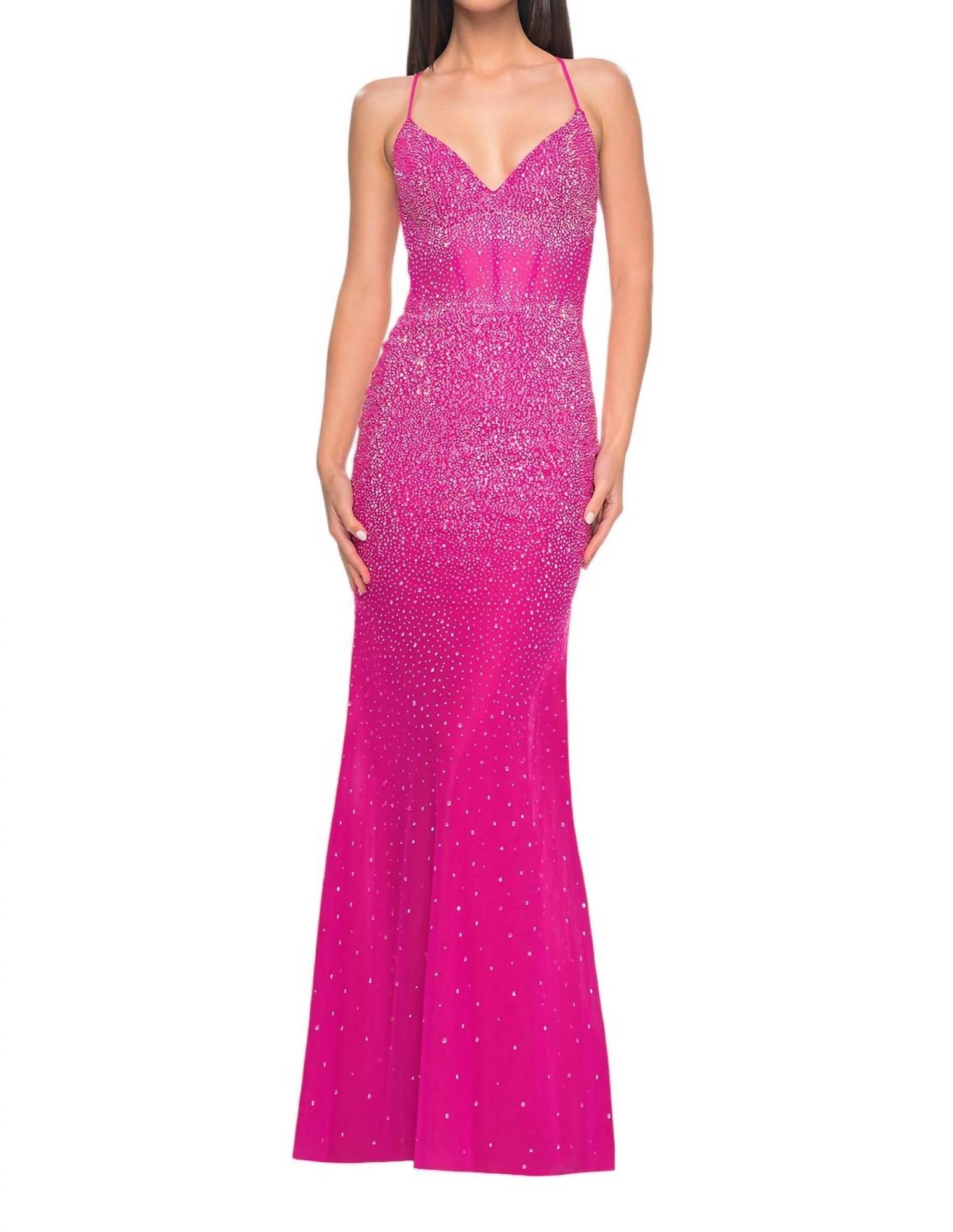 La Femme - Stunning Tulle Fitted Prom Dress - clothing - dresses - patterned