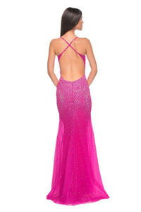 La Femme - Stunning Tulle Fitted Prom Dress - clothing - dresses - patterned