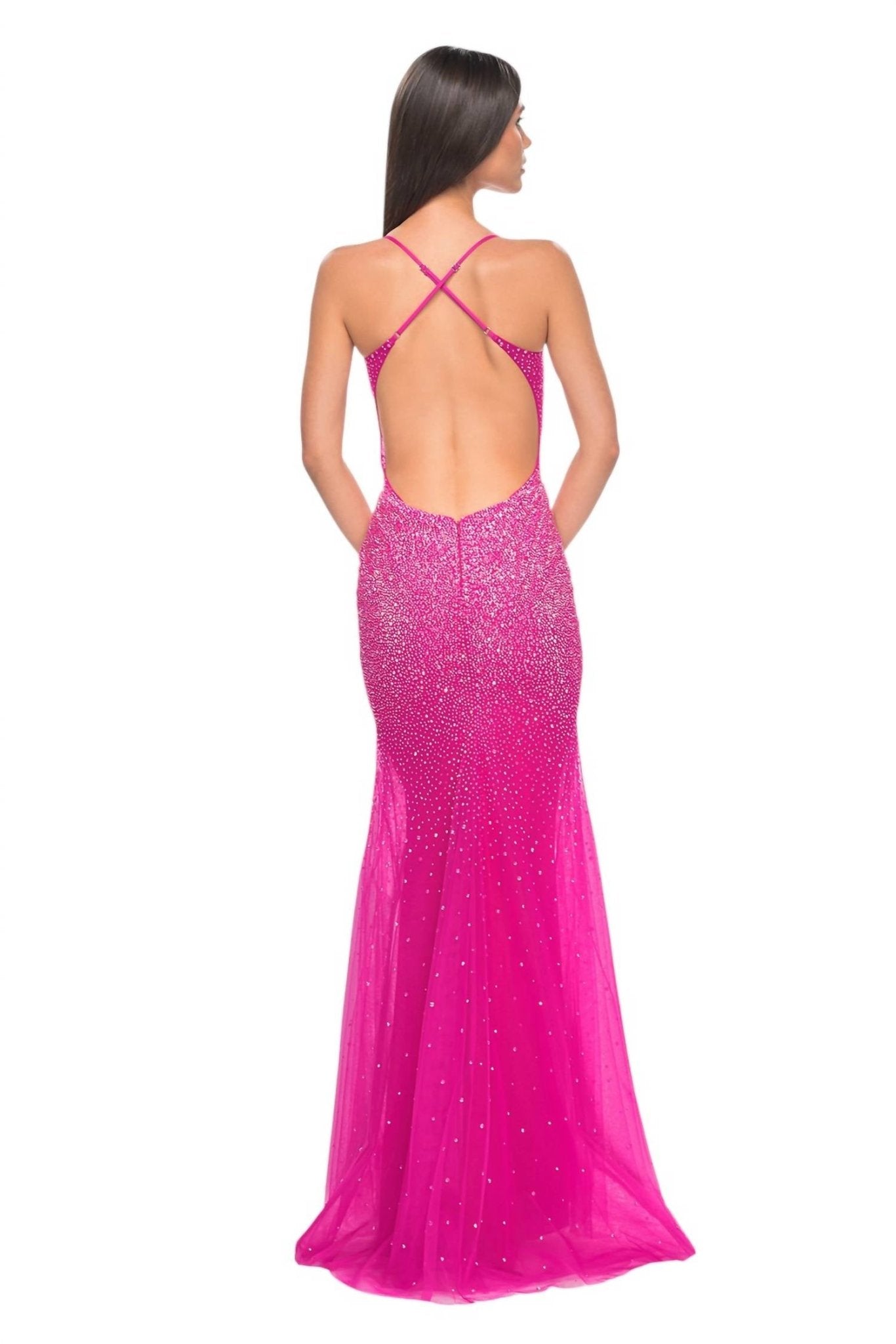 La Femme - Stunning Tulle Fitted Prom Dress - clothing - dresses - patterned