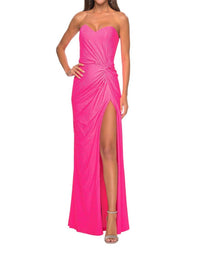 La Femme - Sweetheart Neckline Knot Detail At Waist Prom Dress - clothing - dresses - patterned