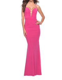 La Femme - Three Jeweled Lines Through The V Prom Dress - clothing - dresses - pink