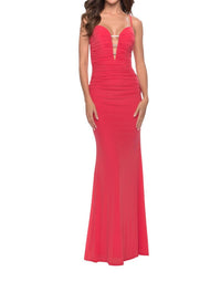 La Femme - Three Jeweled Lines Through The V Prom Dress - clothing - dresses - orange