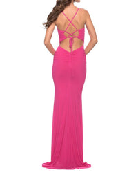 La Femme - Three Jeweled Lines Through The V Prom Dress - clothing - dresses - pink