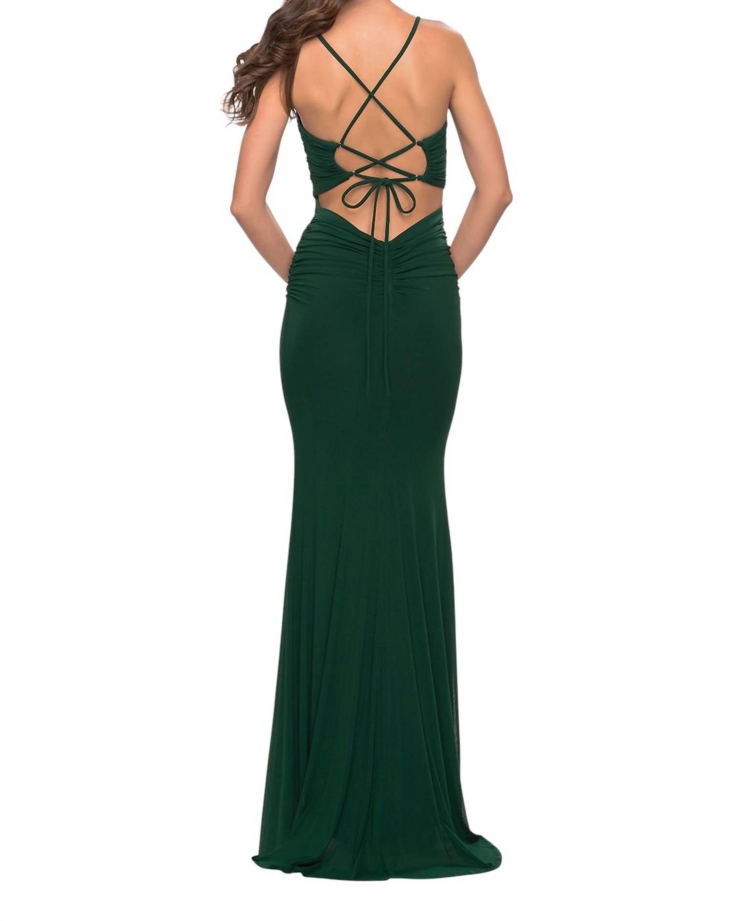 La Femme - Three Jeweled Lines Through The V Prom Dress - clothing - dresses - green