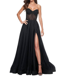 La Femme - Tulle A - line Fishnet Prom Dress - black - clothing - dresses