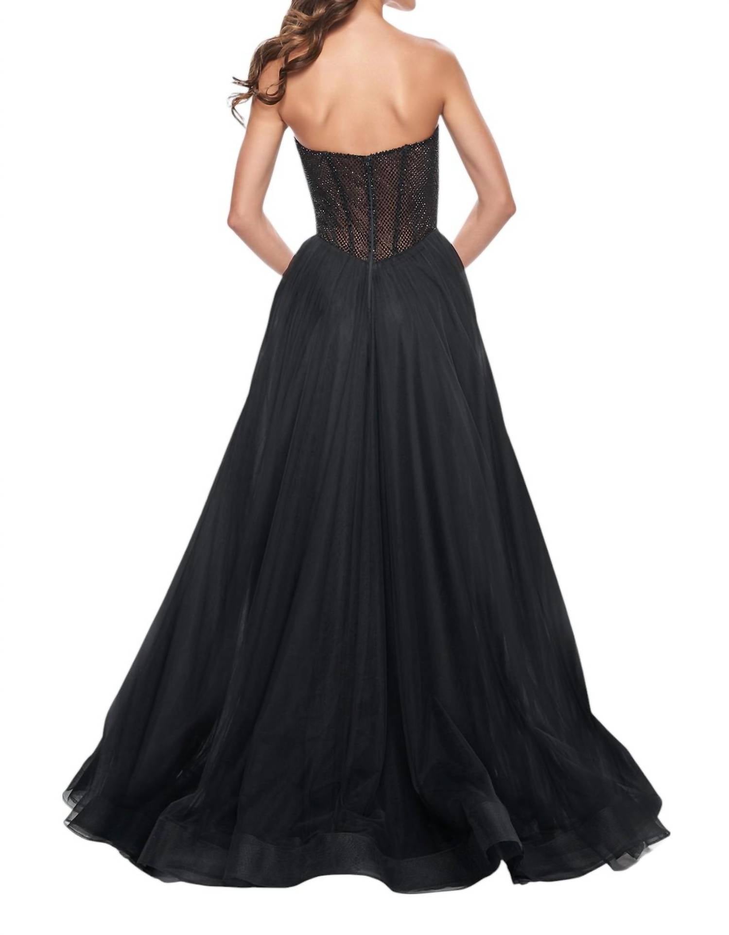 La Femme - Tulle A - line Fishnet Prom Dress - black - clothing - dresses