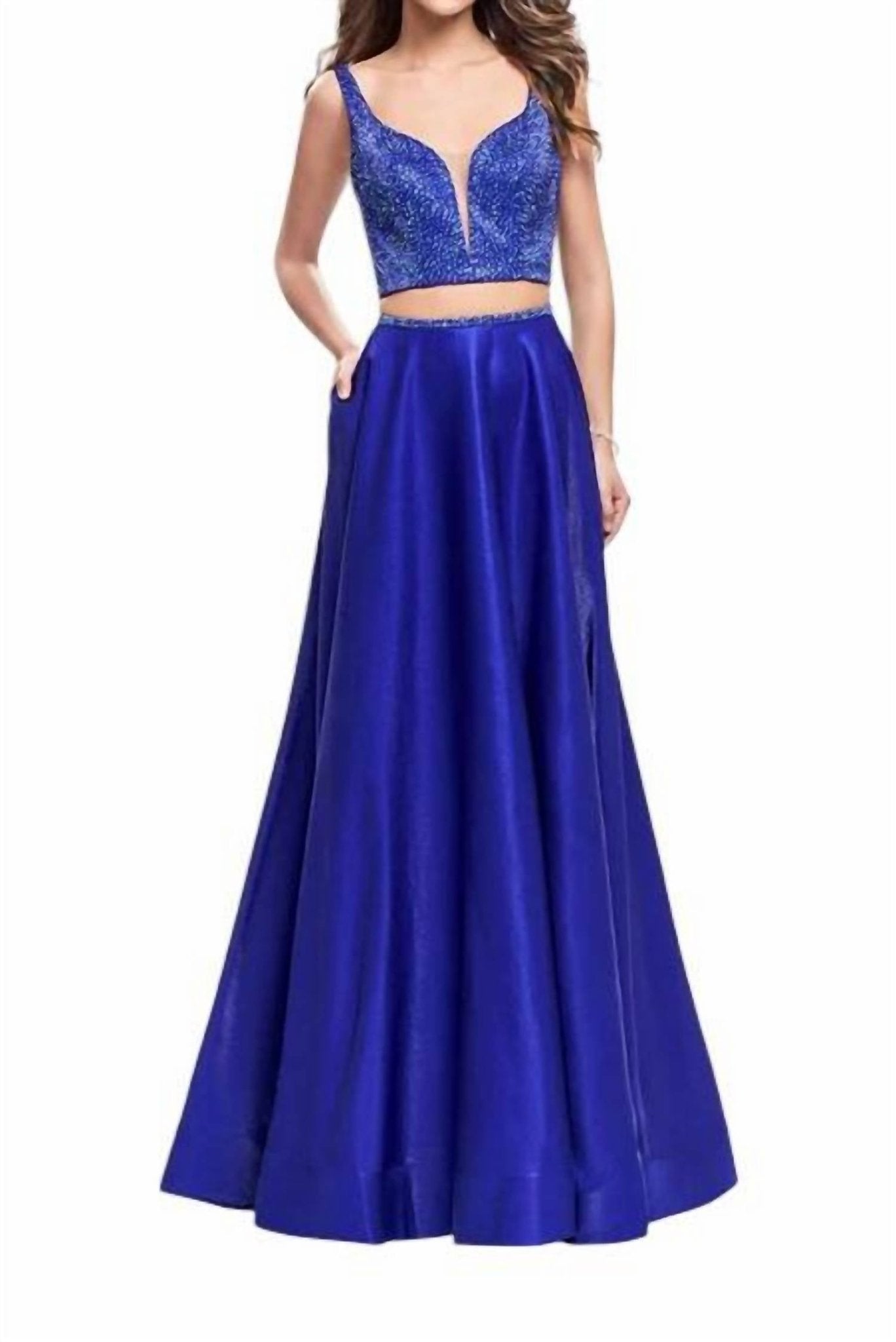 La Femme - Two Piece A - line Prom Dress - blue - clothing - dresses