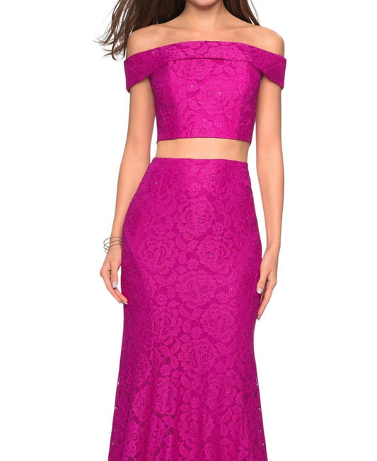 La Femme - Two Piece Lace Prom Dress - clothing - dresses - lace