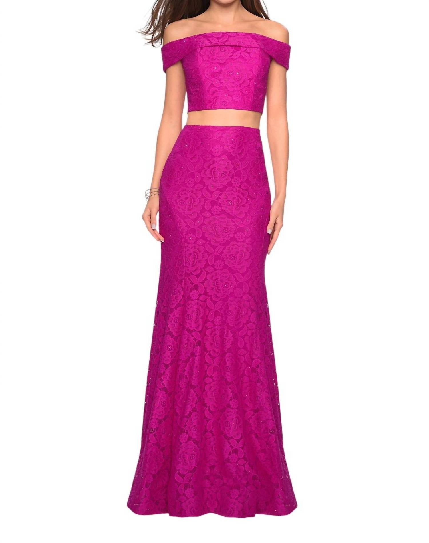 La Femme - Two Piece Lace Prom Dress - clothing - dresses - lace
