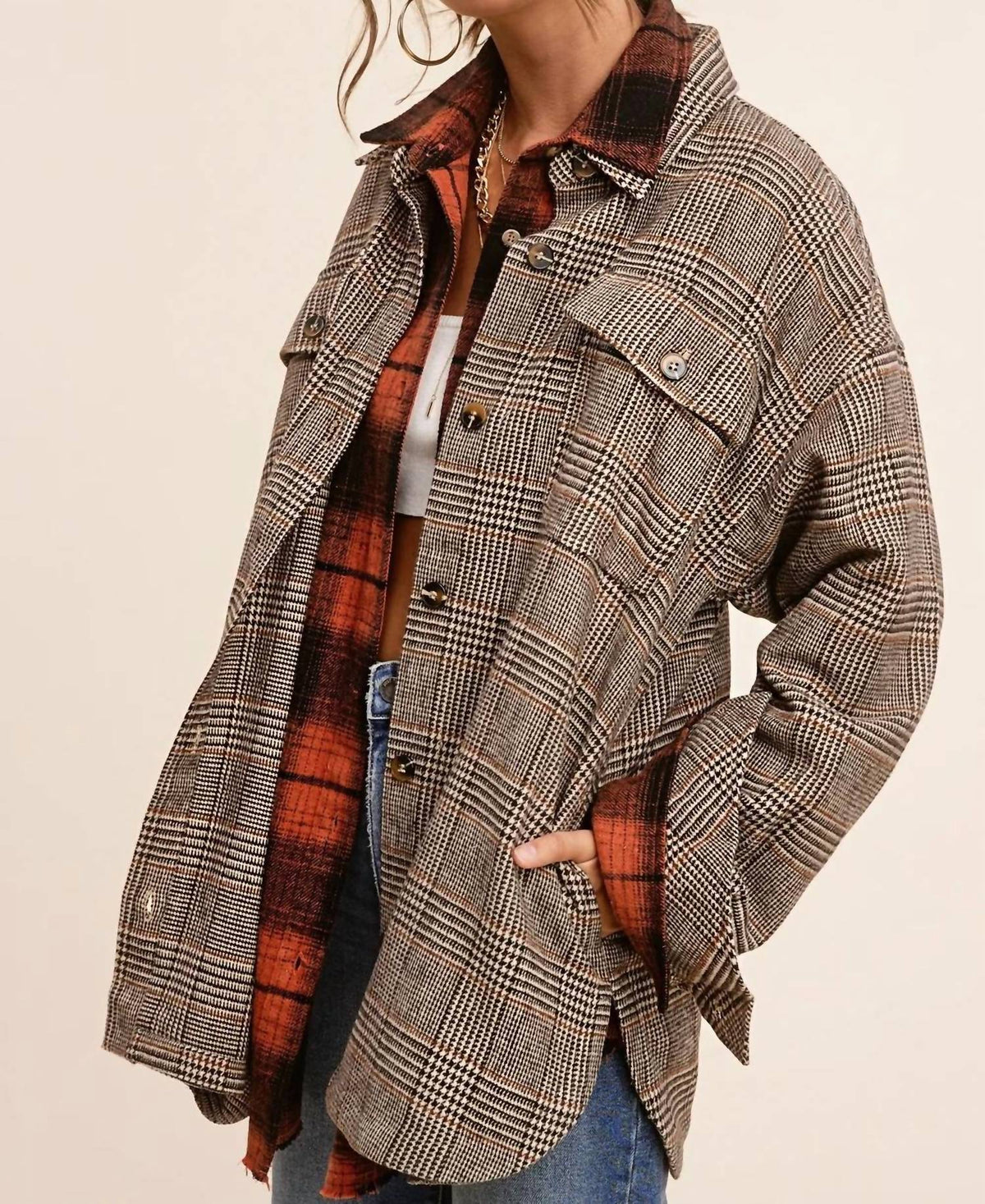 La Miel - Button Down Plaid Shacket
