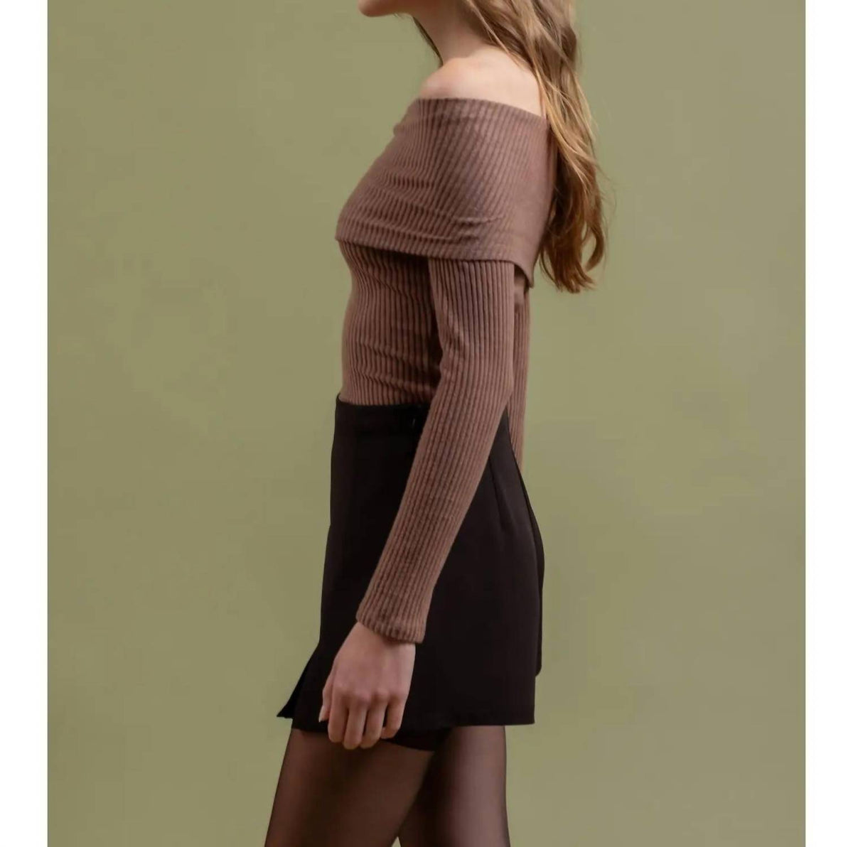 La Miel - Foldover Off The Shoulder Long Sleeve Top