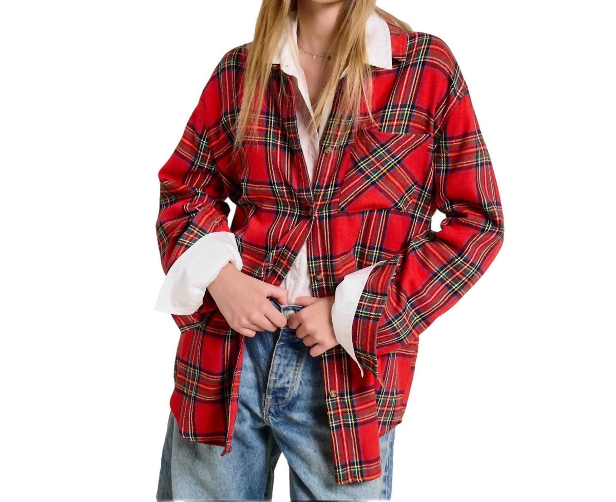La Miel - Plaid Oversized Button Front Shirt
