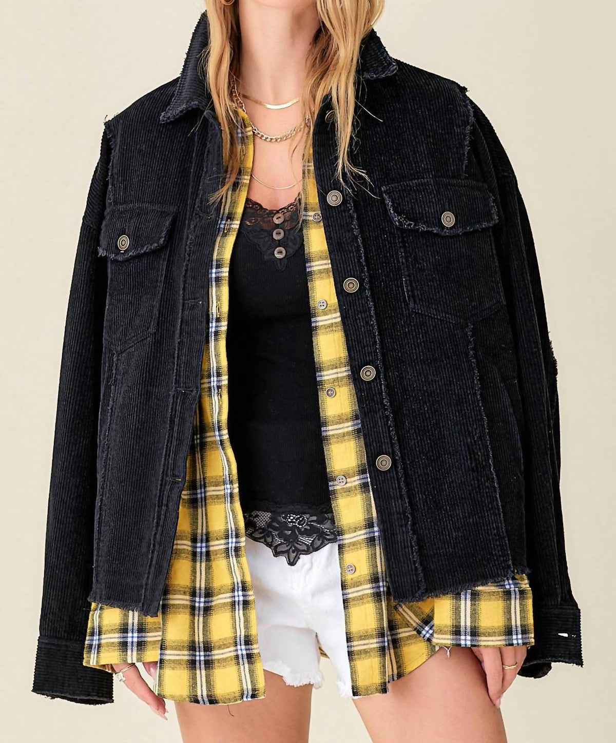 La Miel - Washed Corduroy Oversized Button Down Jacket
