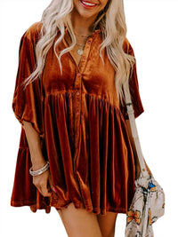 La Society - Velvet Babydoll Tunic - brown - clothing - shirts