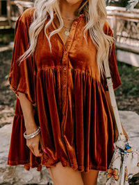 La Society - Velvet Babydoll Tunic - brown - clothing - shirts