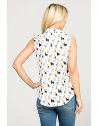 La Soul - Cat Print Button Down Sleeveless Top