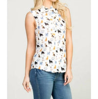 La Soul - Cat Print Button Down Sleeveless Top