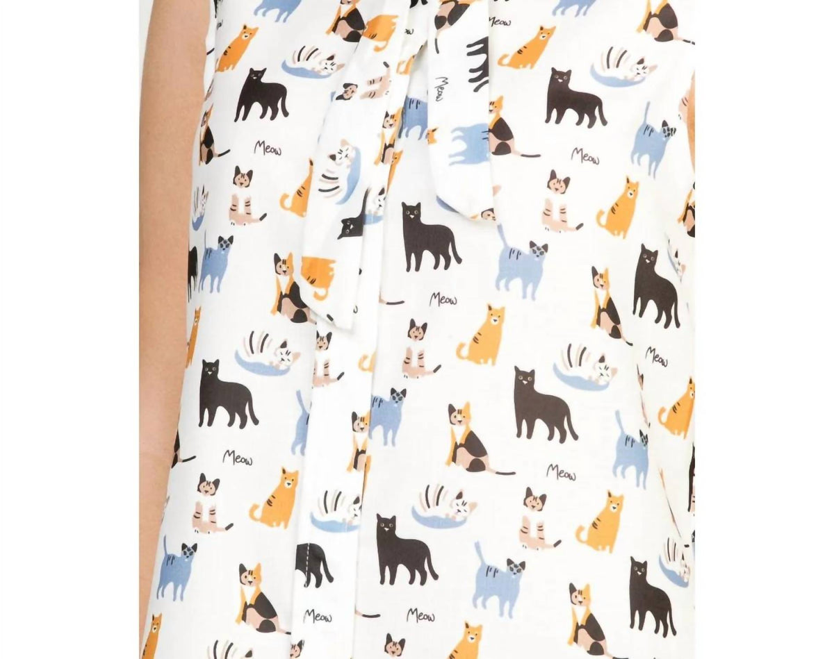 La Soul - Cat Print Button Down Sleeveless Top