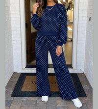 Labiz Fashion - Polka Dot Shift Drawstring Pants Set