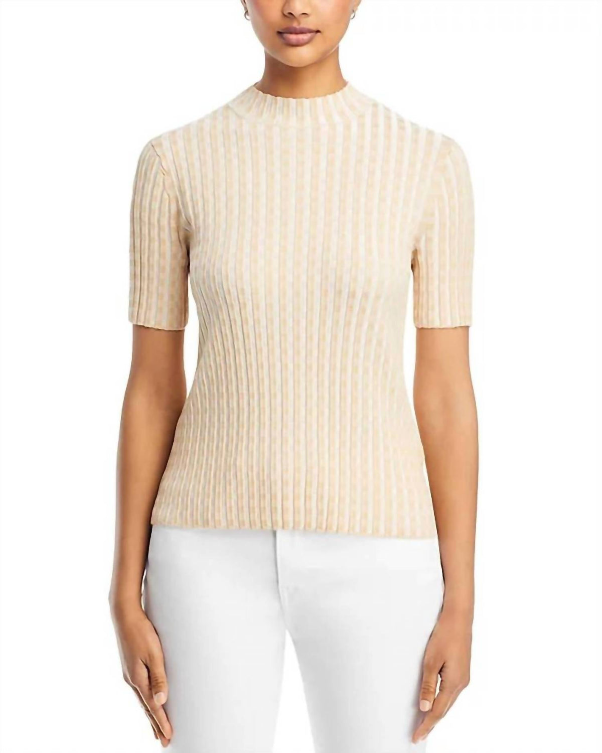 Lafayette 148 - Gingham Matte Crepe Short Sleeve Sweater