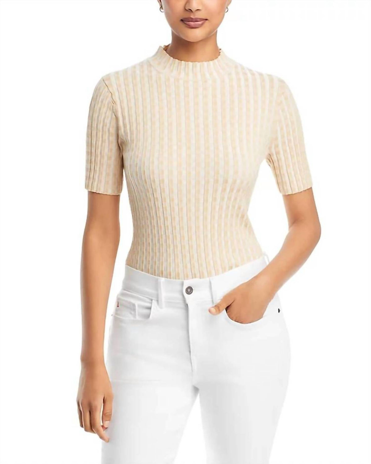 Lafayette 148 - Gingham Matte Crepe Short Sleeve Sweater