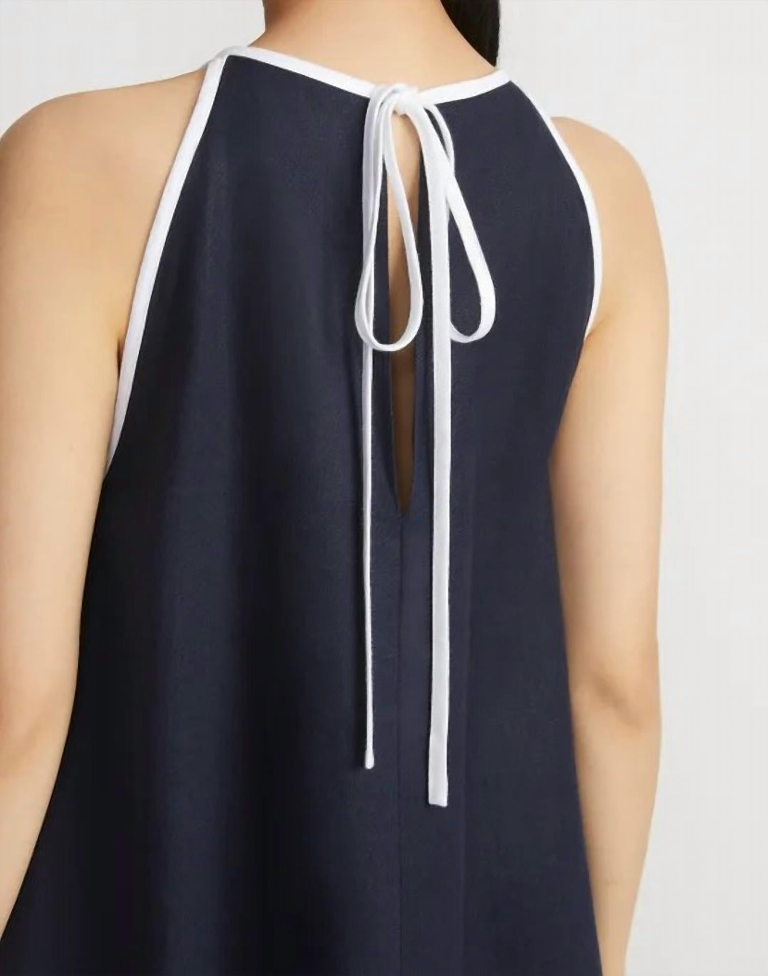 Lafayette 148 - LINEN TIPPED SWING DRESS - blue - clothing - dresses