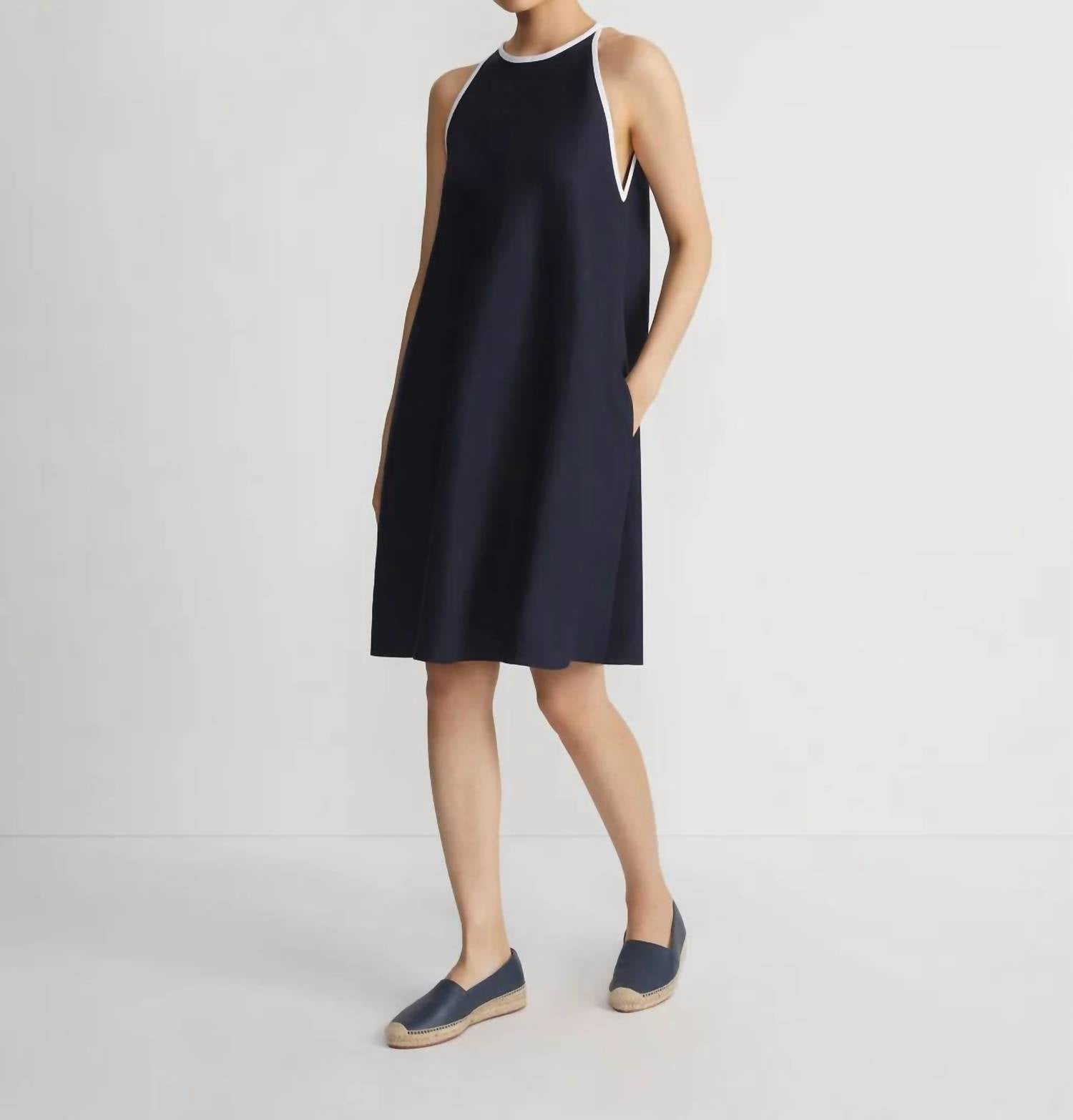 Lafayette 148 - LINEN TIPPED SWING DRESS - blue - clothing - dresses
