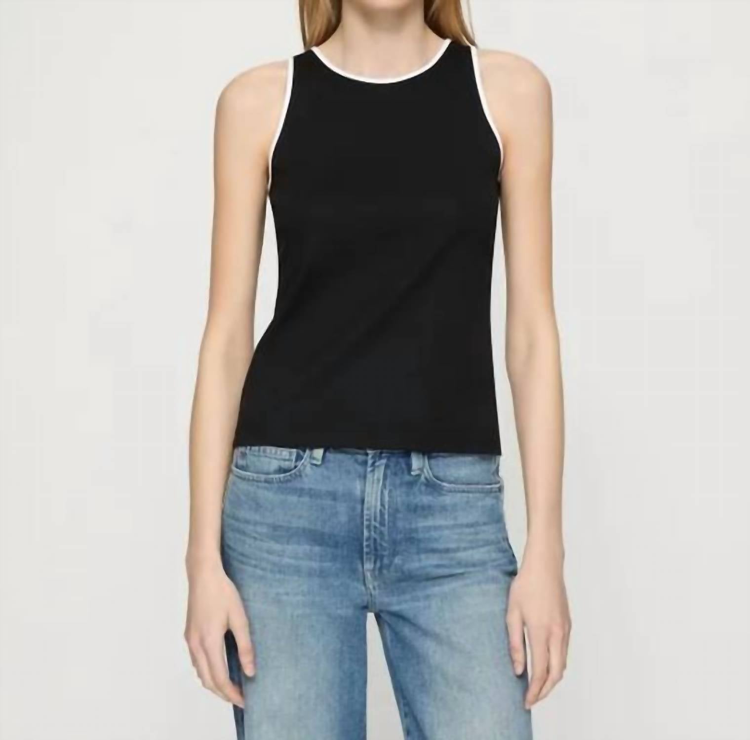 Lafayette 148 - RACERBACK TANK WITH CONTRAST TIPPING - black - blouses - clothing