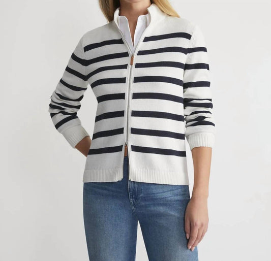 Lafayette 148 - STRIPE COTTON - SILK ZIP CARDIGAN - black - cardigans - clothing