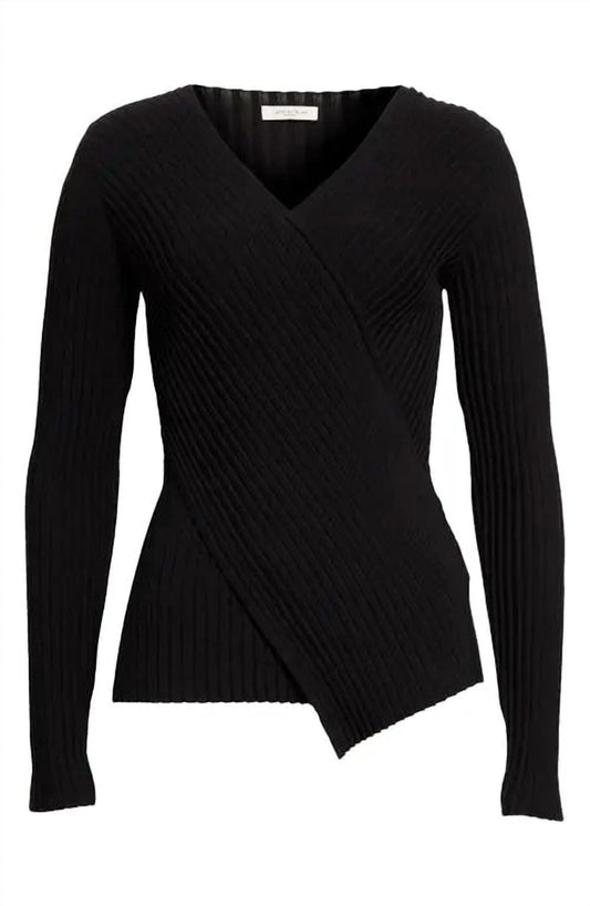 Lafayette 148 - WRAPPED - FRONT RIBBED SWEATER - black - clothing - shirts