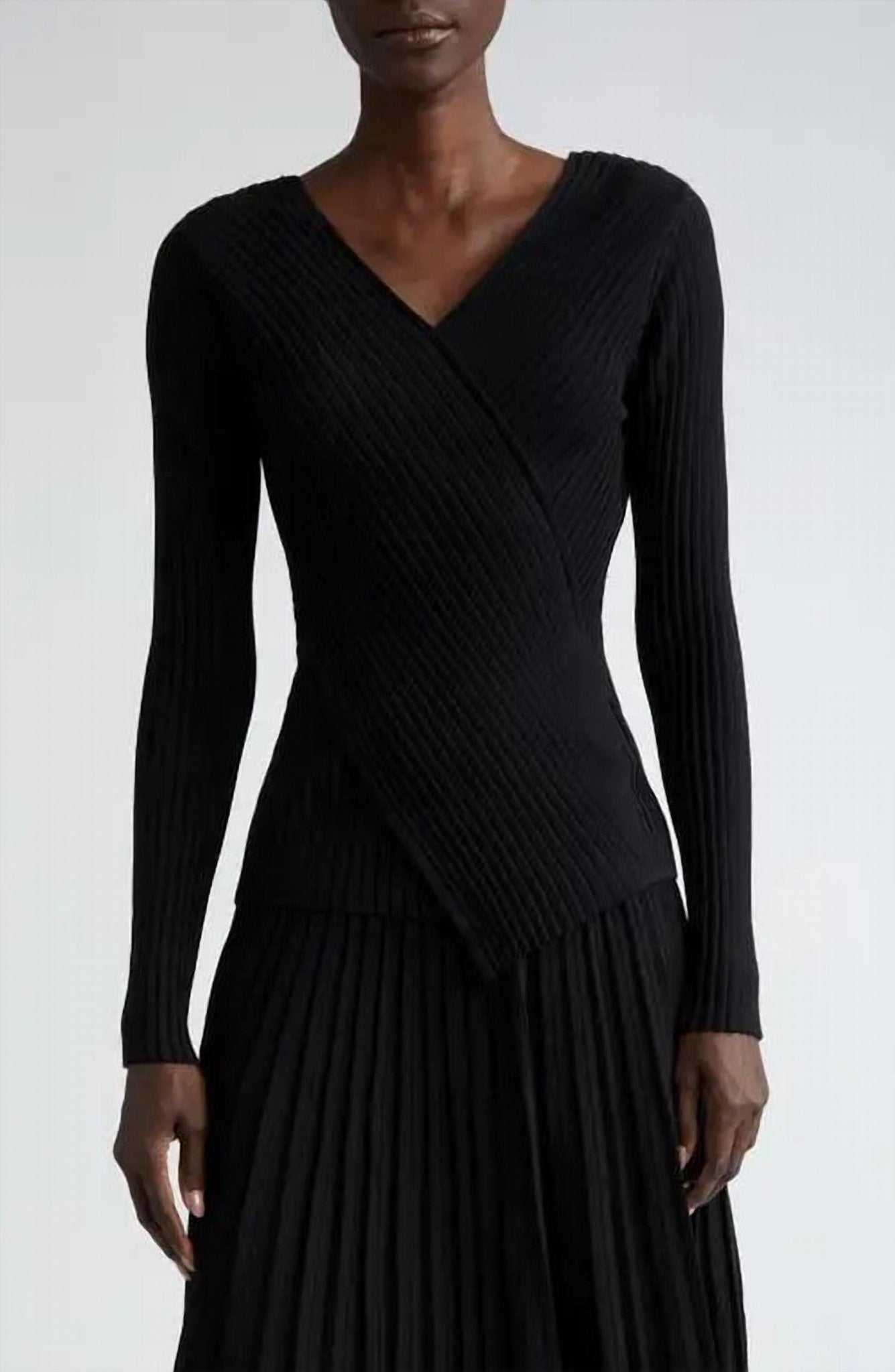 Lafayette 148 - WRAPPED - FRONT RIBBED SWEATER - black - clothing - shirts
