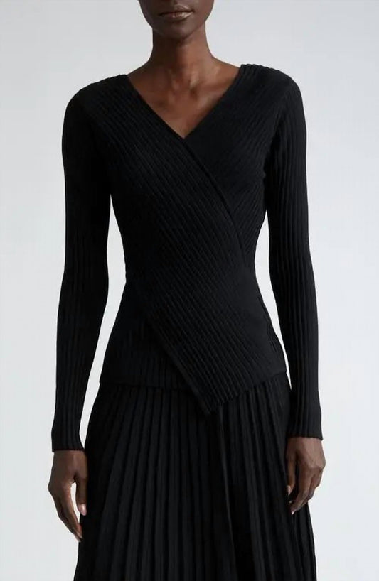 Lafayette 148 - WRAPPED - FRONT RIBBED SWEATER - black - clothing - shirts