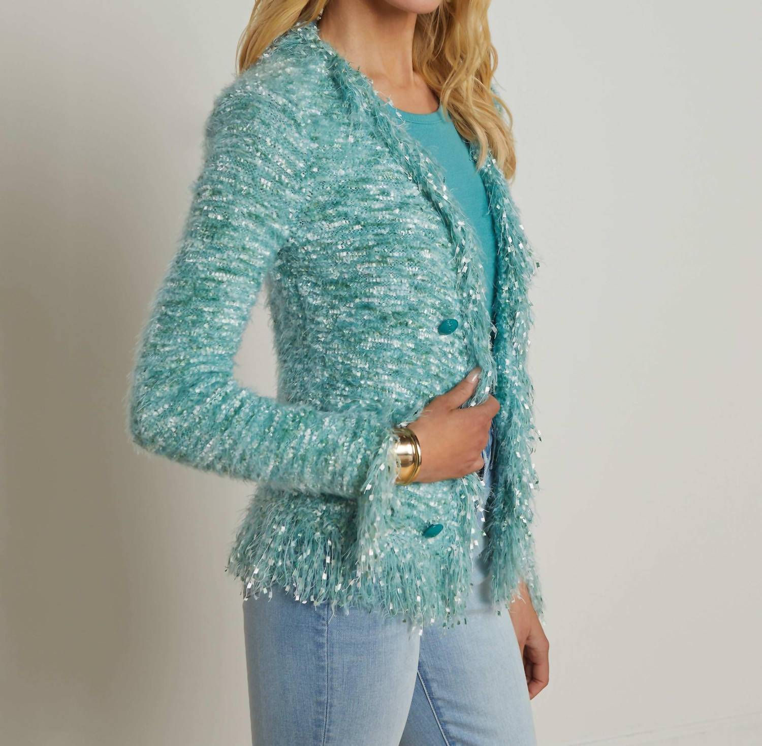 L'Agence - Azure Fringe Cardigan - cardigans - clothing - green