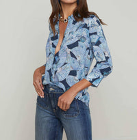 L'Agence - Camille 3/4 Sleeve Blouse - blouses - blue - clothing