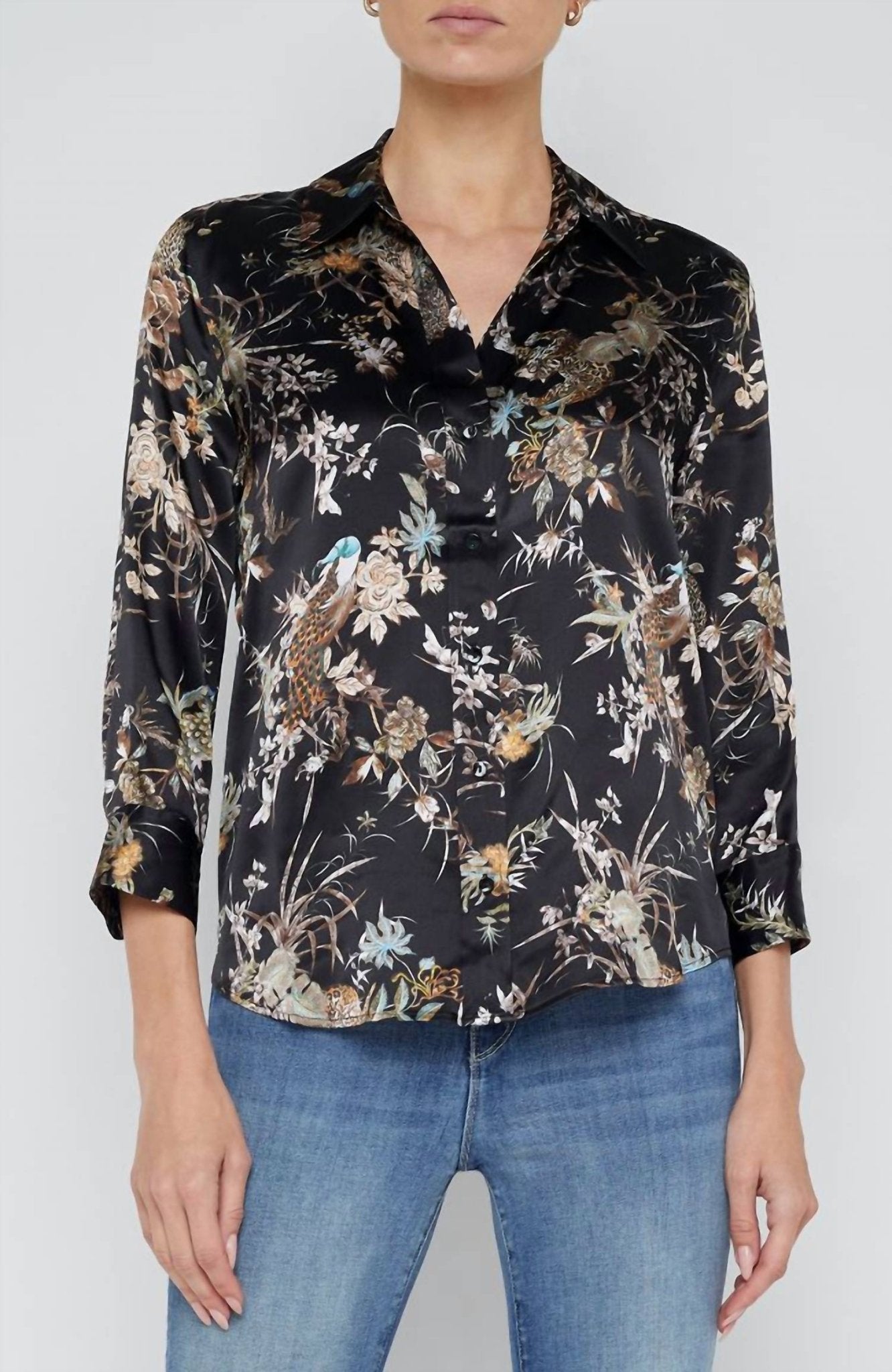 L'Agence - Dani Three Quarter Sleeve Blouse - black - blouses - clothing