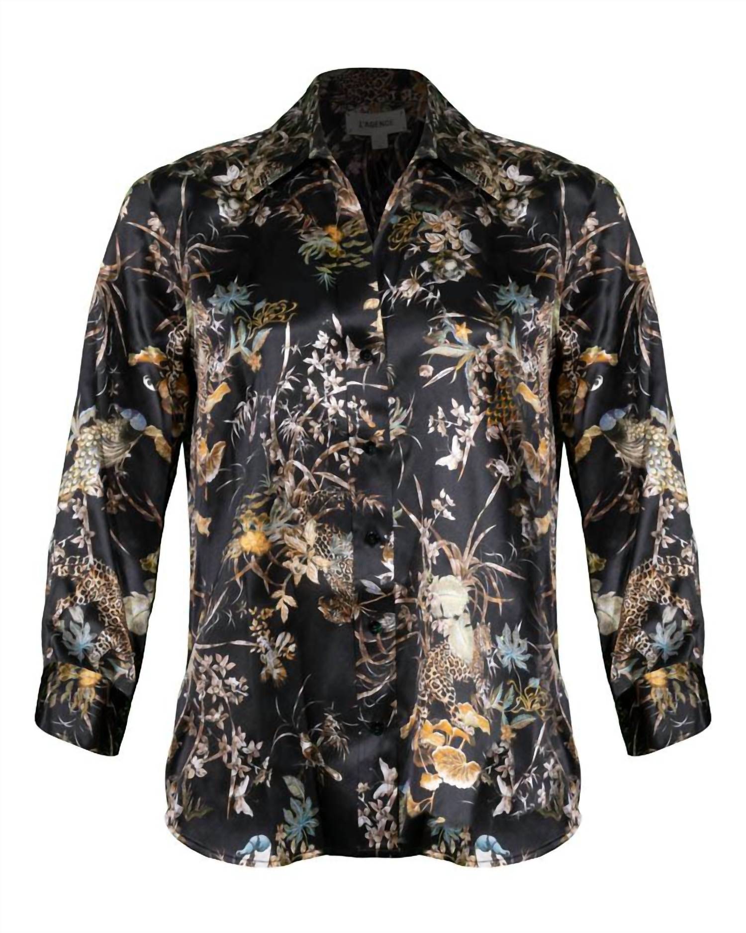 L'Agence - Dani Three Quarter Sleeve Blouse - black - blouses - clothing