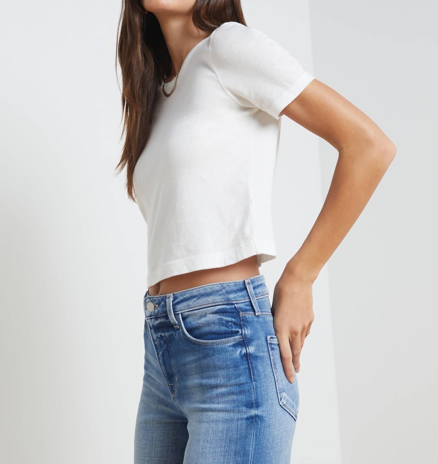 L'Agence - Donna Cotton Cropped Tee - brown - clothing - cotton