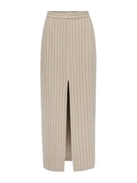 L'Agence - Maceline Pinstriped Maxi Skirt - brown - clothing - linen - blend