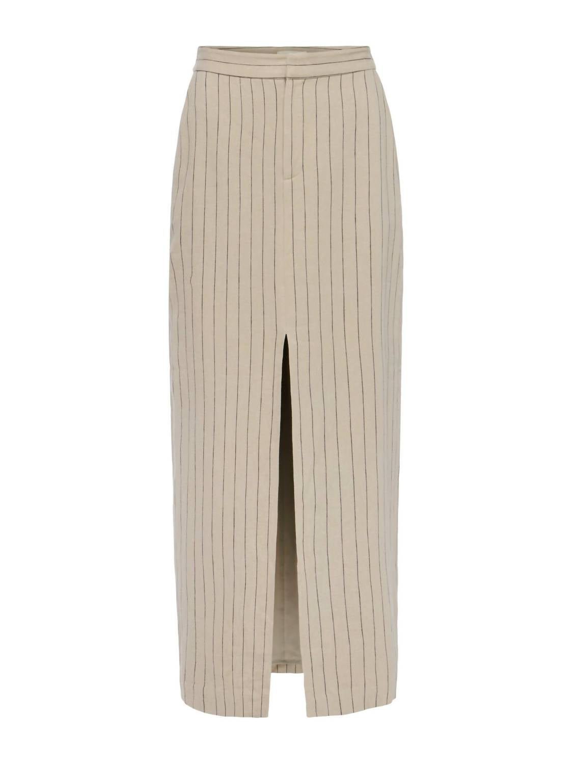 L'Agence - Maceline Pinstriped Maxi Skirt - brown - clothing - linen - blend